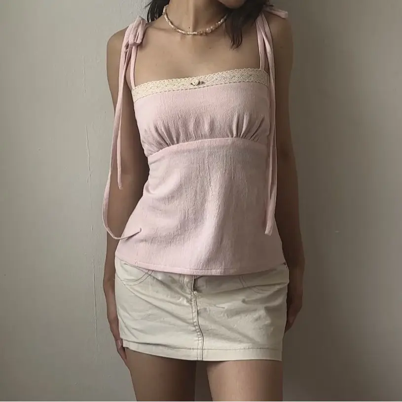 Vintage Top - Áo vintage vải linen cột dây 2 lớp | BigBuy360 - bigbuy360.vn