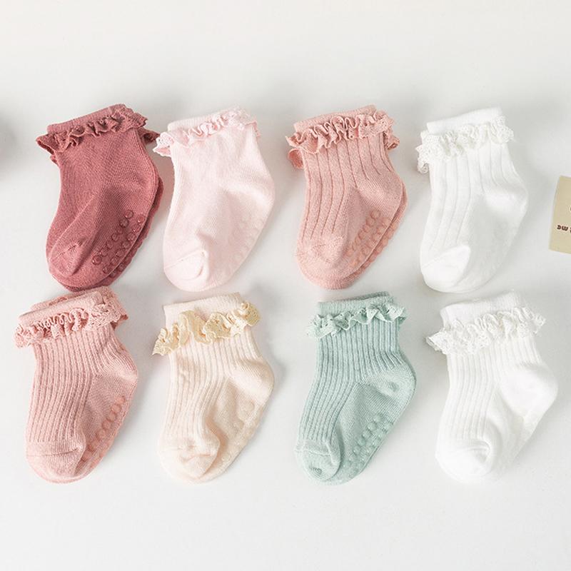 Tất Trẻ Em Bé Thiết Kế Ren Xếp Ly Dễ Thương, Chống Trượt, Làm Bằng Bông Mềm, Thích Hợp Cho Bé Gái Trẻ Sơ Sinh, Tất Đi Trong Nhà, Thoáng Khí Và Thoải Mái, Thích Hợp Cho Trẻ Mới Biết Đi Và Trẻ Em