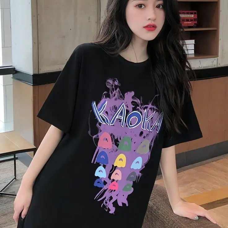 03-KAOS UNISEX OVERSIZE WANITA LENGAN 3/4 ATASAN DISTRO TSHIRT GAMBAR PRINT DTF Oblong Baju Katun