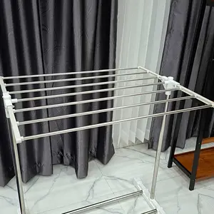 Barito Indo Rak Jemuran Lipat Pengering Handuk Pakaian Sepatu Serbaguna Plastik Pipa Stainless Anti Karat Towel Stand Hanger Portable Minimalis | B01B