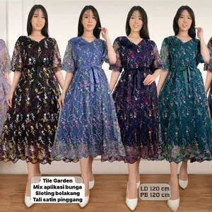 Dress/Gaun Wanita Mewah Tile Garden Bordir