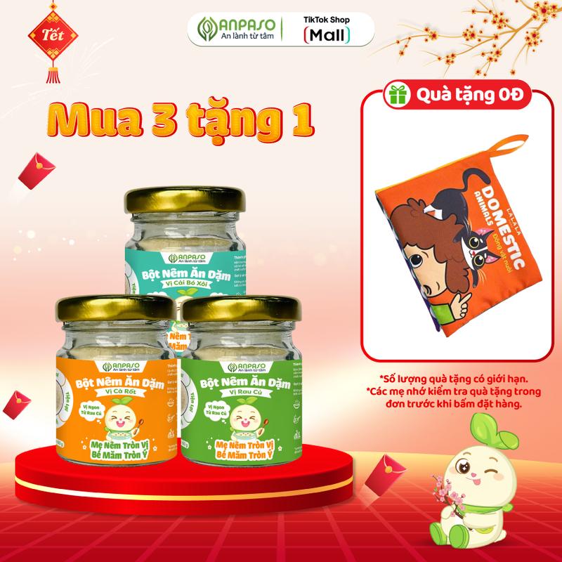 Combo 3 Bột Nêm Ăn Dặm Anpaso Cho Bé: Rau Củ Nấm Hương Cà Rốt Măng Tây Cải Bó Xôi và Rong Biển 60g
