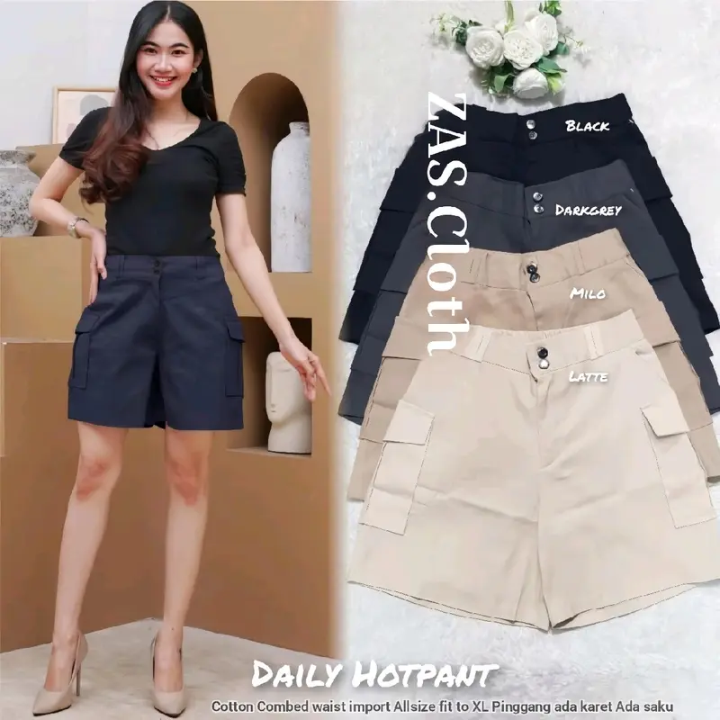 Daily hot pant wanita polos celana pendek remaja perempuan katun pinggang karet 3