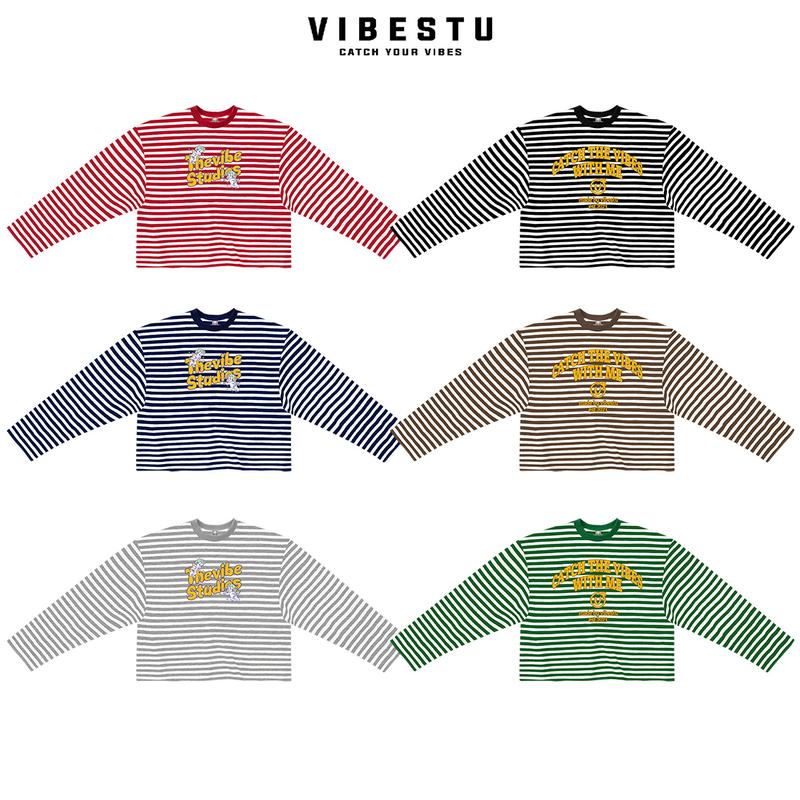   Phiên bản nâng cấp  Áo Thun Tay Dài Sọc Kẻ Form Boxy VIBESTU '' With me- Cupid '' Áo Longsleev Unisex Cotton 250Gsm Menswear 