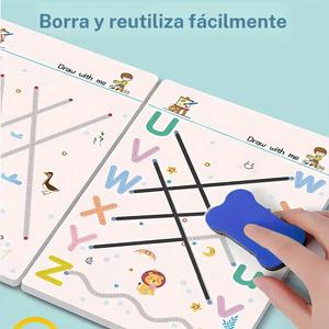 Libro de práctica educativa reutilizable, 1 juego de 32 páginas con tablero de seguimiento de escritura borrable con pluma, borrador y anillo, material de papel duradero, ejercicios de entrenamiento de control y de iluminación