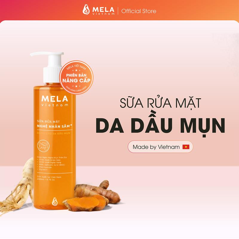Mela Sữa rửa mặt Nghệ Nhân Sâm + full size cho da dầu mụn AHA & BHA Niacinamide B3