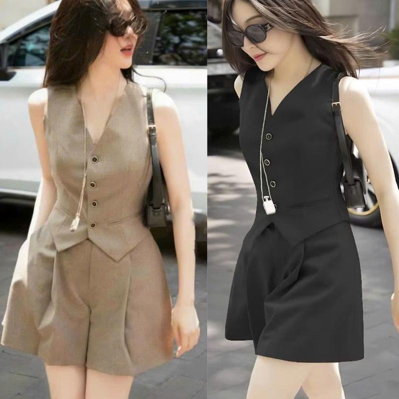 Sét đồ nữ đẹp sang chảnh nhẹ nhàng bigsize đồ bộ nữ ngắn quần đùi áo ghile shop big size cho nữ ESHOP thời trang thiết kế mùa hè A394