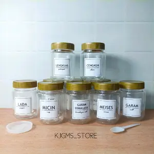 TOPLES BULAT TUTUP GOLD 200 ML TEMPAT BUMBU DAPUR AESTHETIC FREE SETIKER DAN SENDOK DAN BUBBLE WRAP