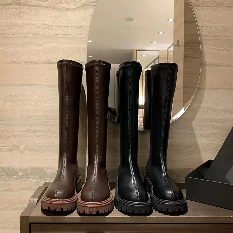 CAC055 - (PRE-ORDER) SKINNY PLATFORM KNEE HIGH BOOTS (BLACK)