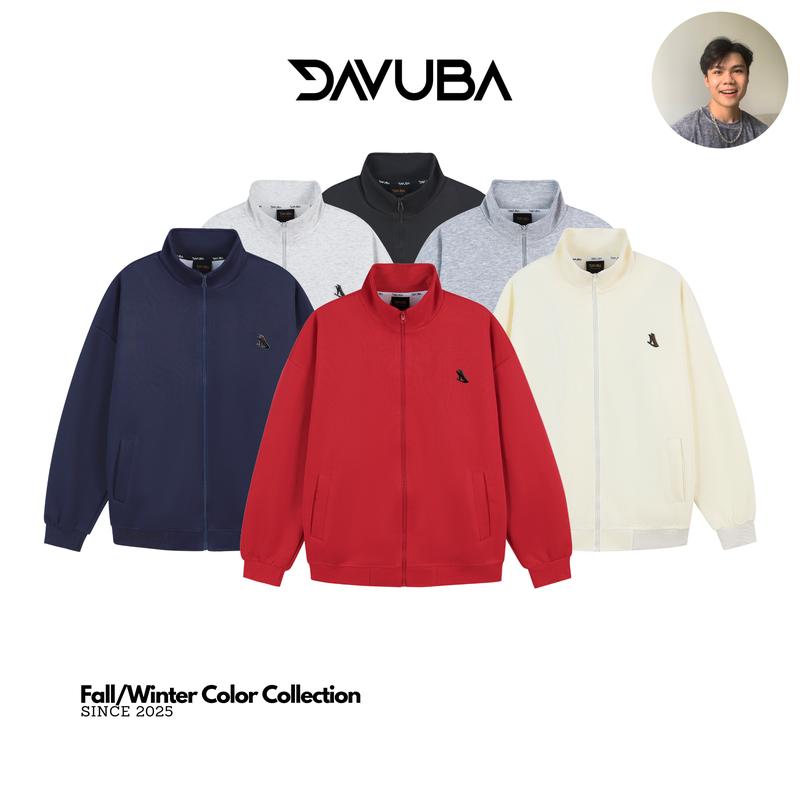 [DAVUBA x TĐG] [DEAL mở bán] Áo Khoác Sweater Zip Logo Kim Loại Chất Nỉ 2 Da Nam Nữ Cổ Cao SM155