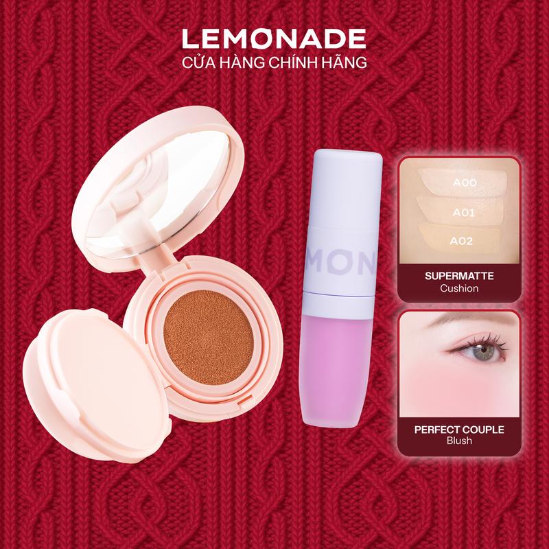  Combo 01 Phấn nước siêu kiềm dầu Lemonade Supermatte Cushion 15g và 01 Má kem mịn lì thuần chay Lemonade Perfect Couple Blush 8.5g 