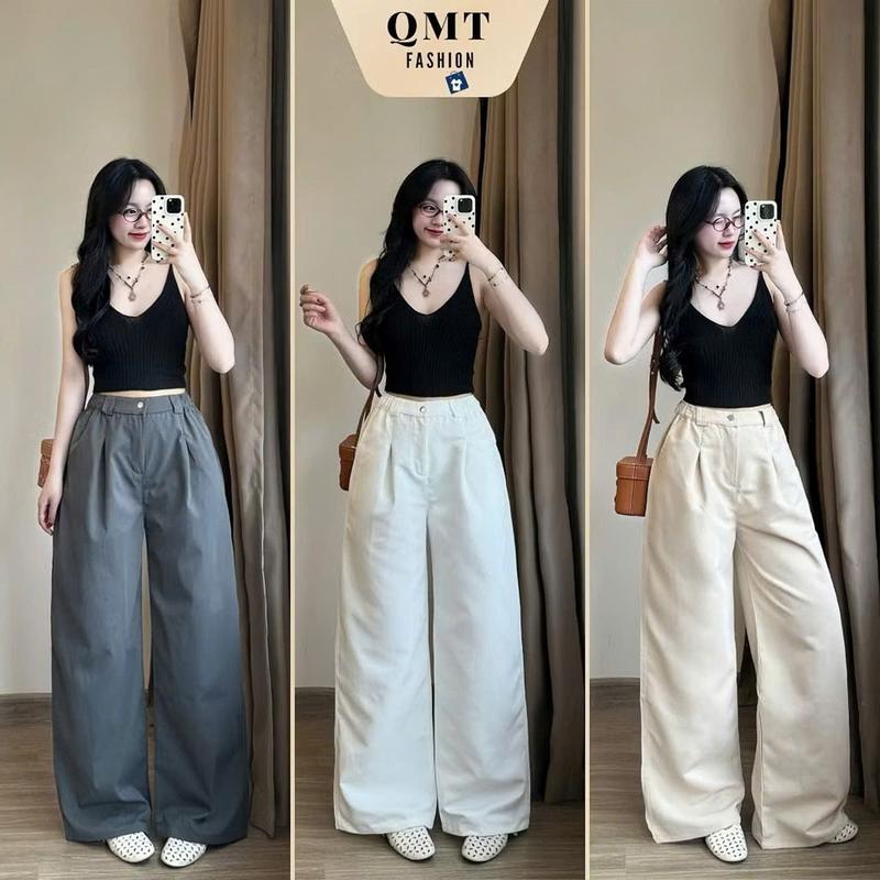 Quần Kaki Xếp ly Nữ Ống Suông Rộng chất mềm nhẹ, chuẩn form tôn dáng phong cách cá tính hottrend 006