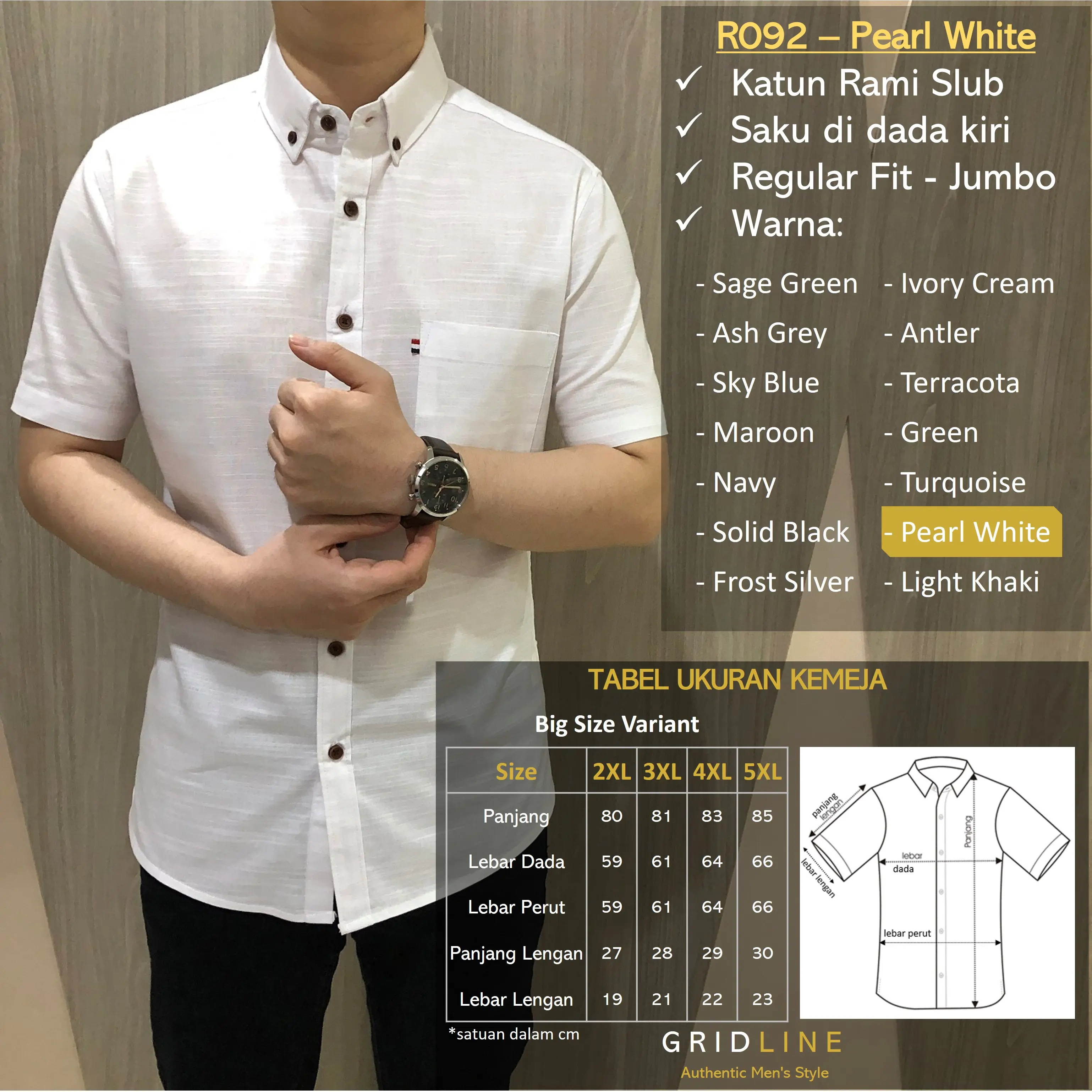[GRIDLINE - R092 BIG SIZE Jumbo Colorful Premium Basic] Kemeja Pria Regular Fit Jumbo Polos Katun Rami Slub Premium Linen Kantor Kerah Casual lebaran adem best seller terlaris seragam viral