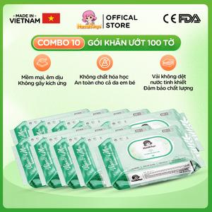 Hannah Seyo Combo 10 Bịch Khăn Ướt Xanh Việt 100 Tờ Không Mùi, Mềm Mại