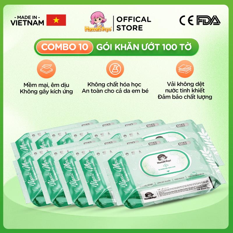 Combo 10 Bịch Khăn Ướt Xanh Việt Không Mùi Không Mùi