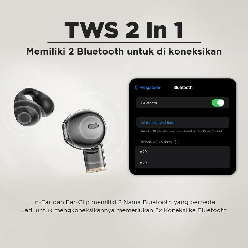 KINGLUCKY 2 in 1 TWS Bluetooth Wireless A20 with Touch Control Waterproof Long Batery Life 6hours | TWS Anti Noise Beli 1 Dapat 2 TWS 2