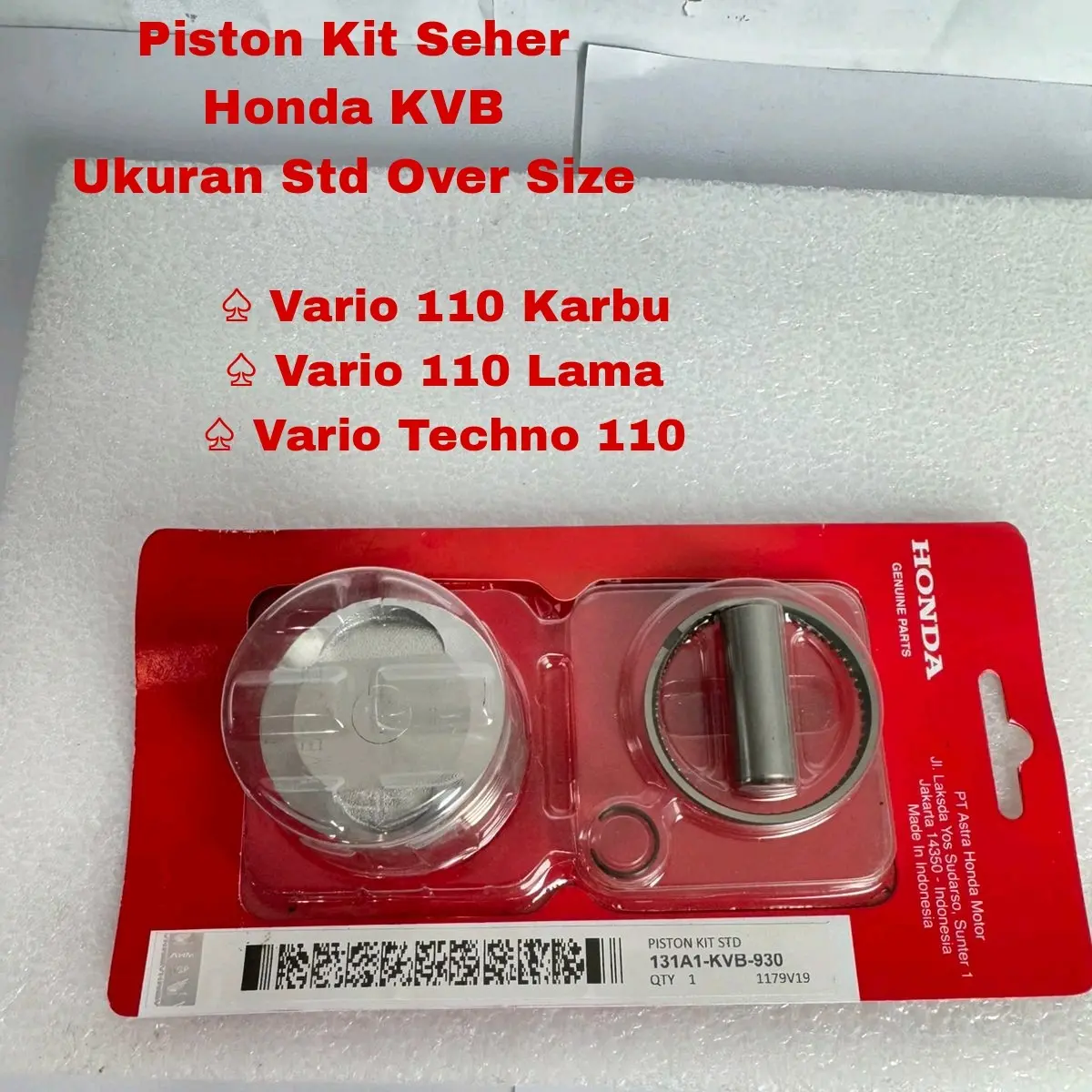 Piston Kit Seher (KVB) Buat Motor Vario 110 Karbu, Vario 110 Lama dan Vario Techno 110
