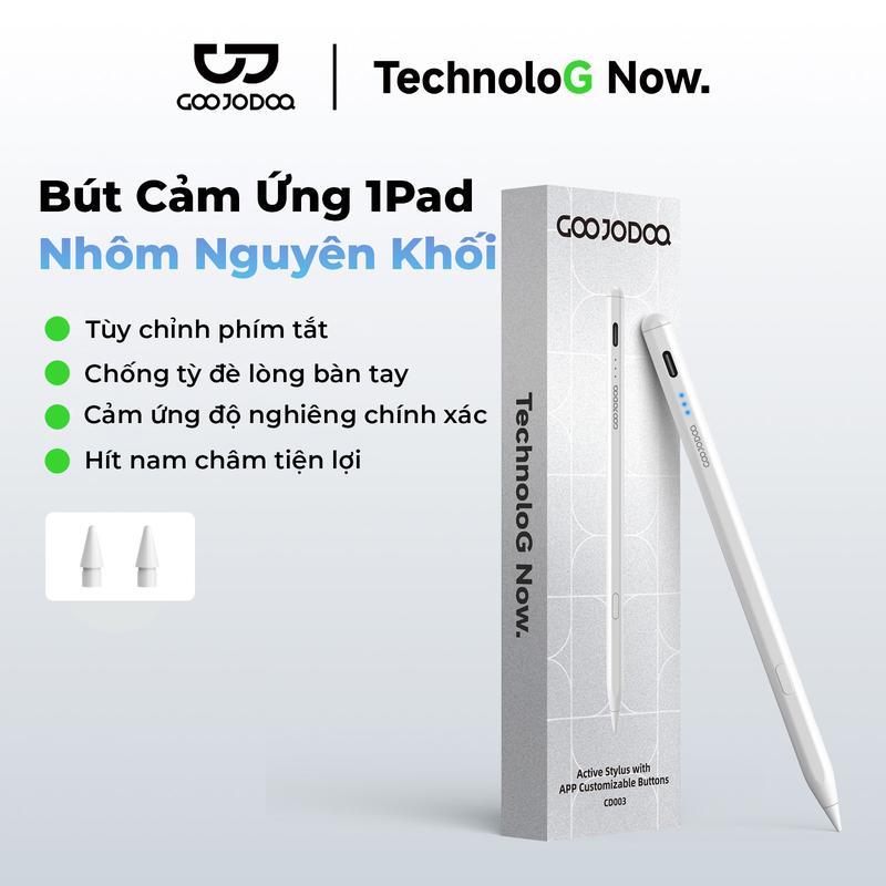 Bút Cảm Ứng IPad Nhôm Nguyên Khối, Tùy chỉnh phím tắt, Chống tỳ đè lòng bàn tay, Cảm ứng độ nghiêng chính xác, Hít nam châm tiện lợi