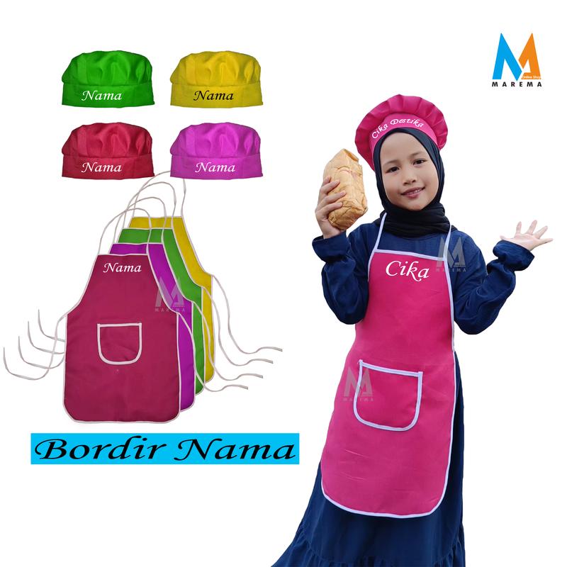 Product Introduction of Celmek dan Topi Anak Koki Chef Bordir Nama - Model Terbaru Merah Kuning Hijau Biru 23