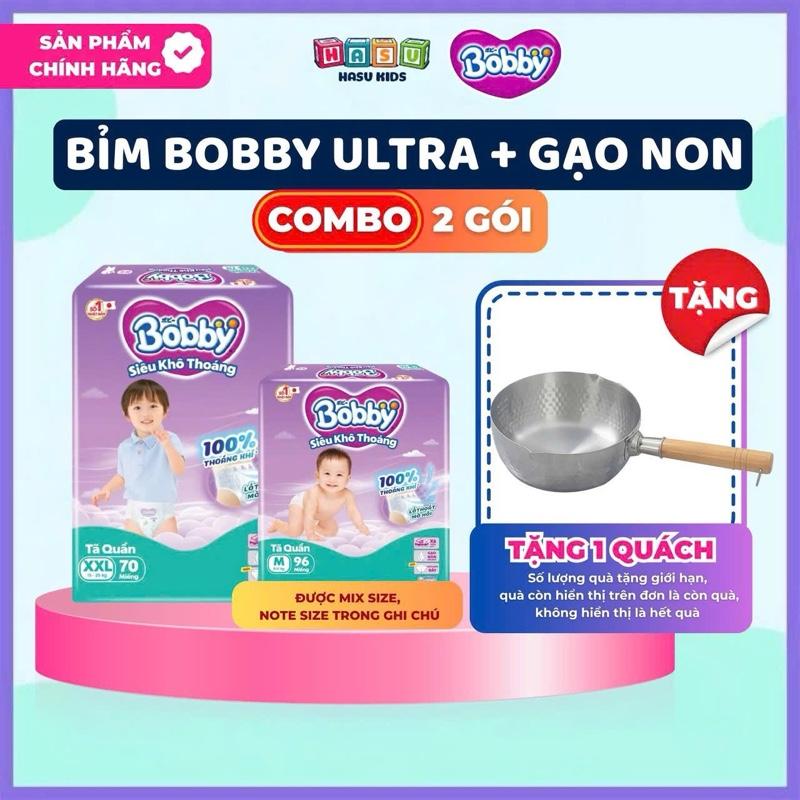 TẶNG 1 QUÁNH INOX DÙNG ĐƯỢC MỌI LOẠI BẾP COMBO 2 Tã BOBBY ULTRA+ đủ size M96 L88 XL74 XXL68 nhiều miếng.