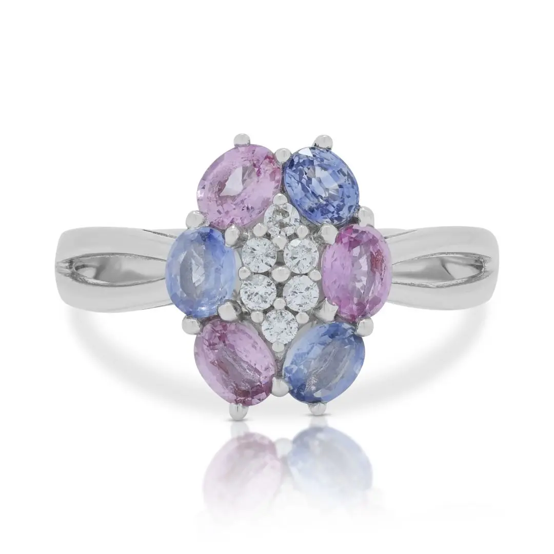 Sophisticated 1.50ct Pink and Blue Sapphires Ring with Side Diamonds