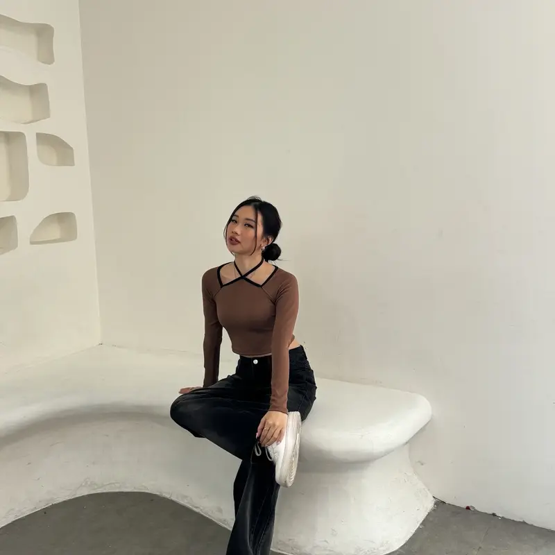 NASA Joya Top - Atasan Wanita Knit Crop Top Baju Knit Wanita Lengan Panjang Basic Long Sleeve 3