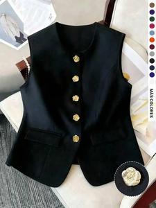 Top sin mangas tipo chaleco con botones para mujer de talla grande, diseño a la moda, apto para actividades al aire libre, fiestas y el uso diario, ideal para primavera y otoño