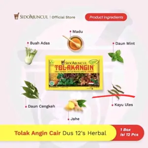 SIDOMUNCUL Tolak Angin Cair 1 BOX ISI 12 shacet TOLAK ANGIN dari SIDOMUNCUL minuman kesehatan dengan Madu Buah Adas Daun Mint Daun Cengkeh Kayu Ules Jahe