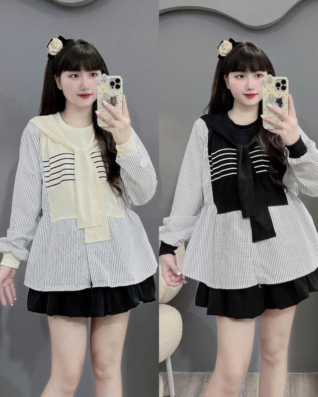    Có size đại 45-100kg  Áo bầu Bigsize thiết kế dáng kẻ phối len tăm trẻ trung 