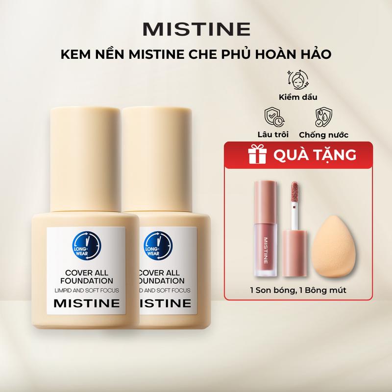  Kem nền Mistine che phủ hoàn hảo kiềm dầu tốt 30g*1 +  2 QUÀ  1 Son bóng 1 Bông mút 
