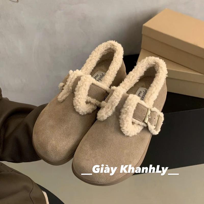   L1-HÀNG QC  Giày nữ lông cừu khoá cài đế dẻo hàng QCCC KASI 