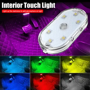 Lampu Plafon Mobil LED Sentuh Interior Dashboard Tempel Tanpa Kabel 6 LED 5V USB Putih Es-biru Biru Warna-warni Merah Muda Mini Ringkas Kecerahan Tinggi PVC LED