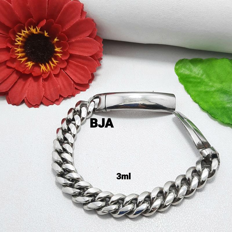 BKY_ Gelang Rantai Baja Putih Model Slop Pria Anti Karat Anti Luntur 5