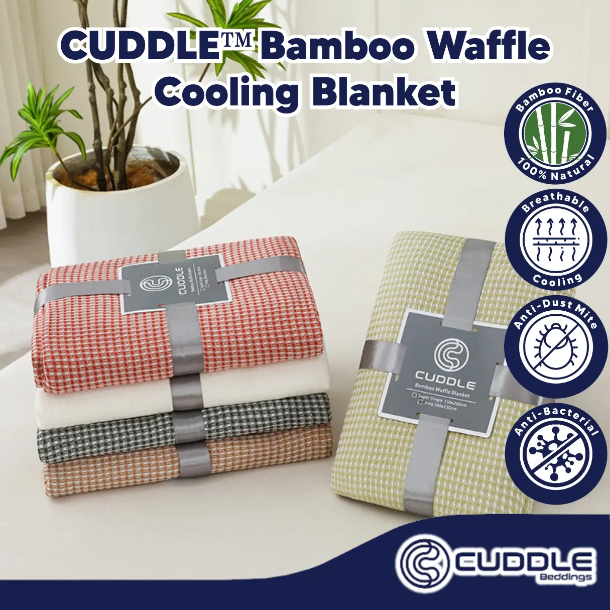 Cuddle Bamboo Waffle Cooling Blanket/ Cooling Bamboo Thin Throw Blanket