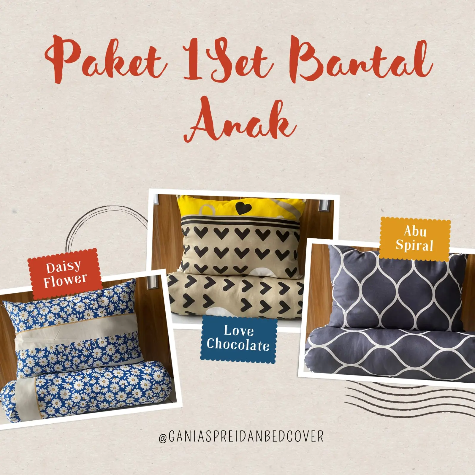 Satu Set Bantal Kepala dan Guling Anak isi Silicon Bisa Dicuci Bed