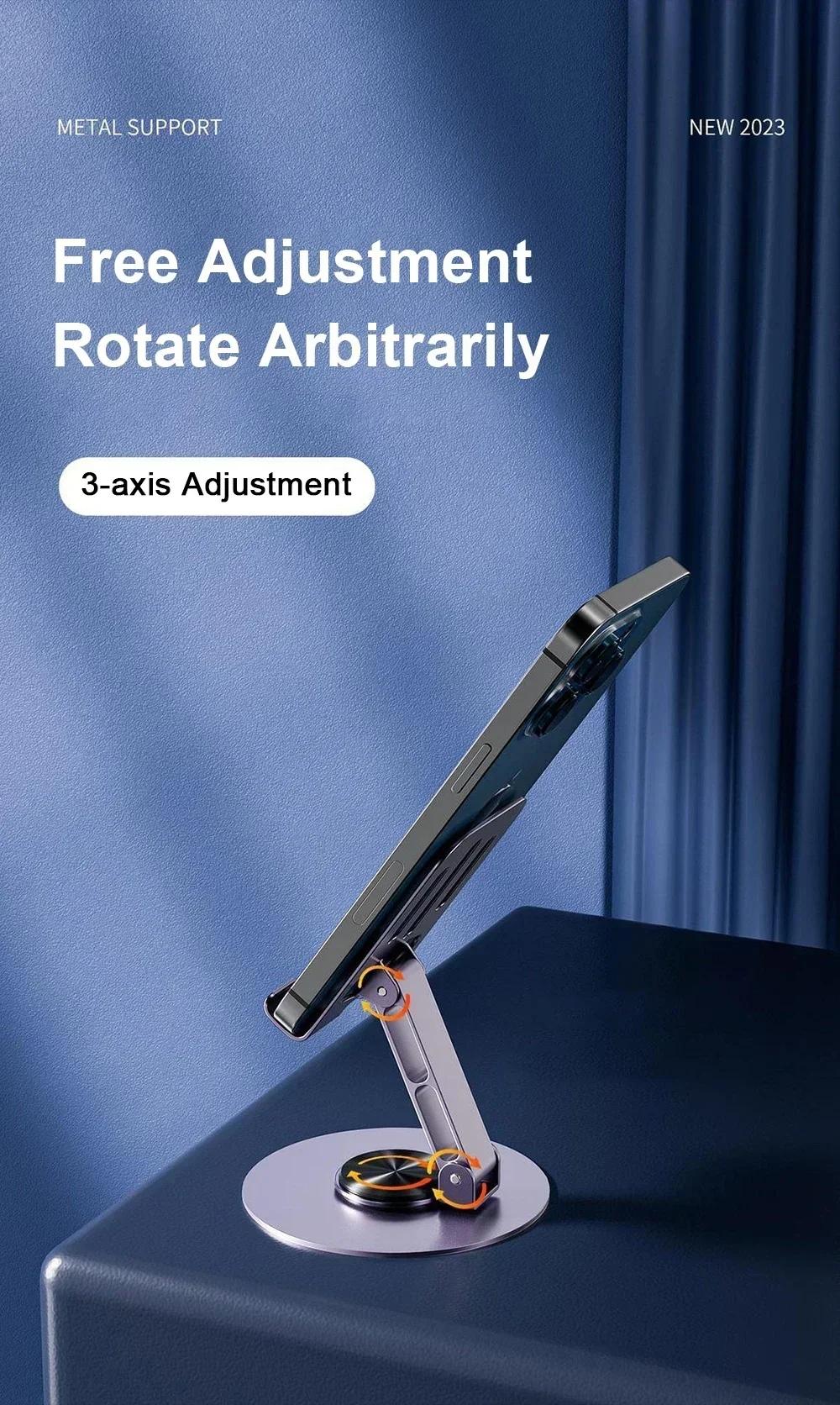 Dudukan HP Putar 360° Stand Meja Logam untuk Ponsel Lipat Anti Slip Pendinginan Panas Stabil Universal untuk Live Streaming & Nonton Video
