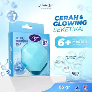 Masterlab Actosome Retinol Brightening Soap 85Gr - Niacinamide Alpha Arbutin Kojic Acid Aloevera | Sabun Mandi Pencerah Badan Pria Pemutih Tubuh Kulit Glowing Muka Kusam Kering Mencerahkan Tangan Membersihkan Kaki Siku Lutut Leher Flek Kotoran Hitam