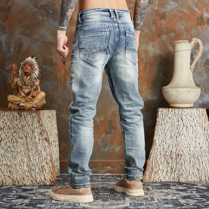 Mã số 859, Quần Jean Nam, Dáng Ôm Vừa Vặn, Denim Co Giãn, Màu Xanh Wash Bạc, Phong Cách Bụi Nhẹ Nhàng 4