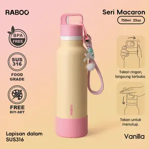 RABOO Tumbler Olahraga Macaron 750ML , Satu-Klik untuk Buka, SUS 316 Stainless, Botol Termos Trendi dan Praktis dibawa - VANILLA