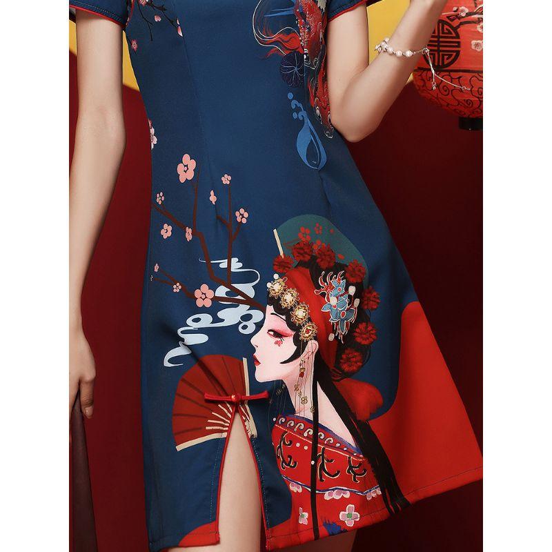 Product Introduction of Qipao 2024 New and Improved Chinese Style Youth Small and Short Explosive Street Dress Summer 2