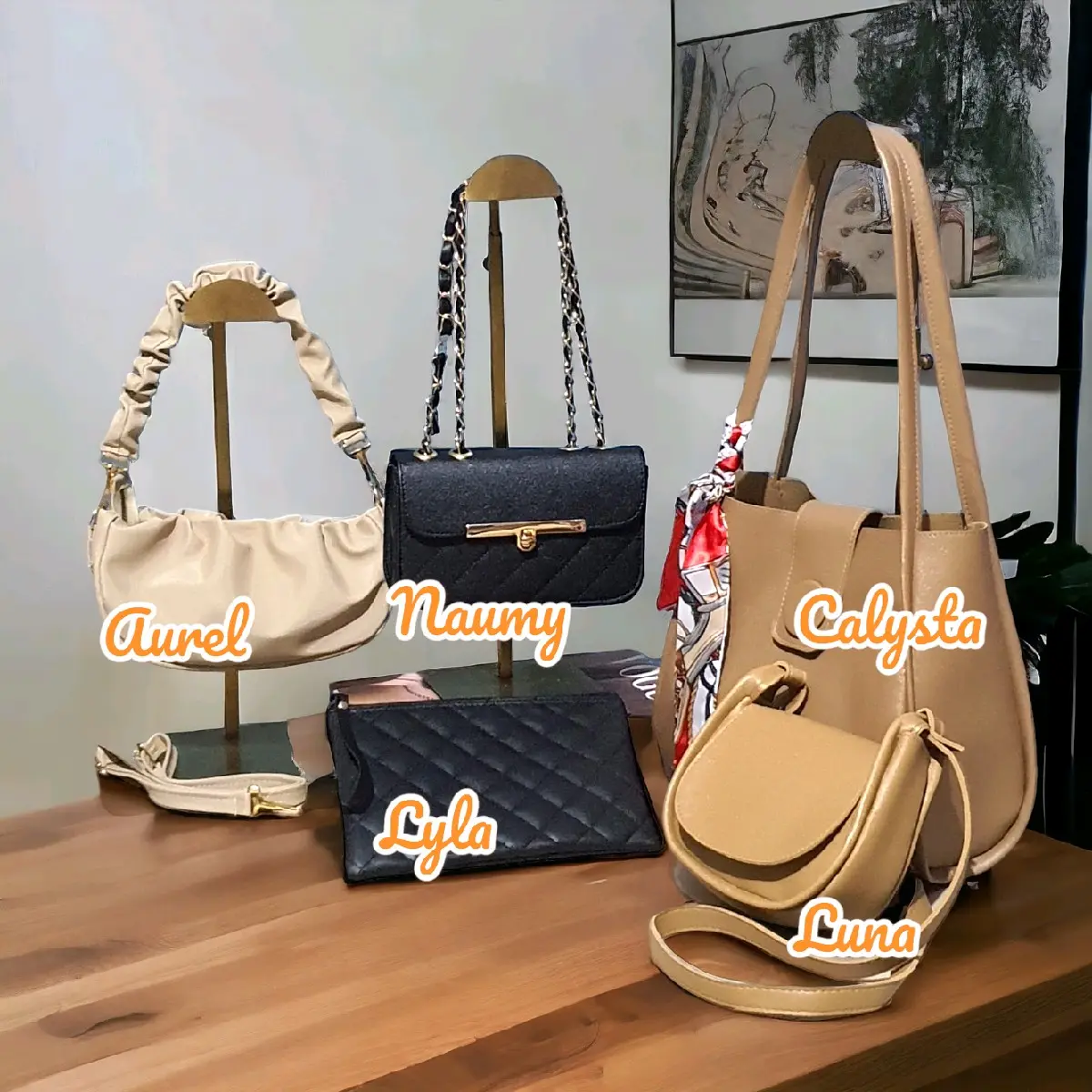 Iznada Bags - Paket Isi 5 Tas Selempang Wanita (Calysta, Naumy, Luna, Aurel, Lyla) Tersedia Full Hitam Berbahan  Tebal Lembut Polos Bordir Kanvas