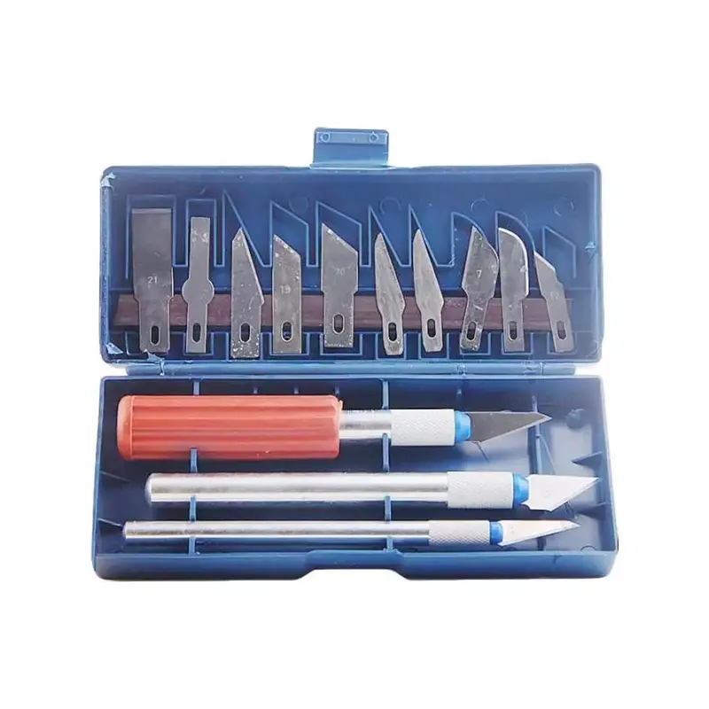 13 in 1 Set Pisau Alat Ukir Seni Kayu dengan 3 Handle Pisau Plastik 0