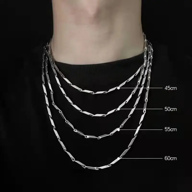 Kalung Titanium Pria Wanita SATU Set Simple Style Model Rantai Padi Stainless steel Silver Anti Karat Terlaris 1