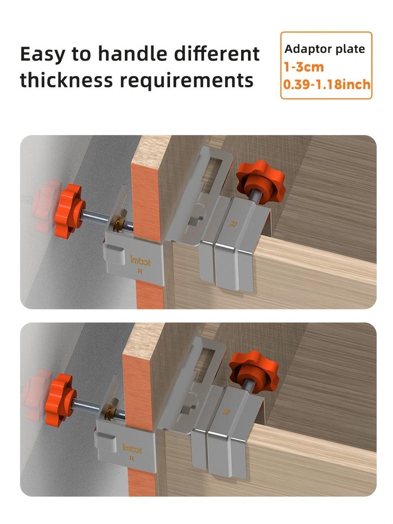 Product Introduction of IMBOT Newly Designed Stainless Steel Side Drawer Clamp Auxiliary Inner and Outer Edges Adjustable Stainless Steel Angle Jacket 90 Degree Right Angle Clamp Double Handle Applied Woodworking Clamp Woodworking Wardrobe Door 2