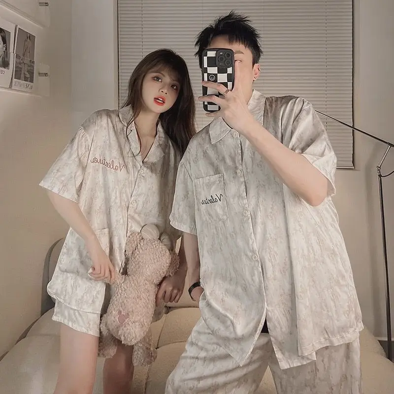 Bộ Đồ Ngủ Cặp Đôi, Mua Một Tặng Một, Đồ Mặc Nhà Lụa Lạnh Mùa Hè Cho Nữ, Bộ Xl Mỏng ngắn Tay Mùa Xuân Và Mùa Hè Cho Nam 1