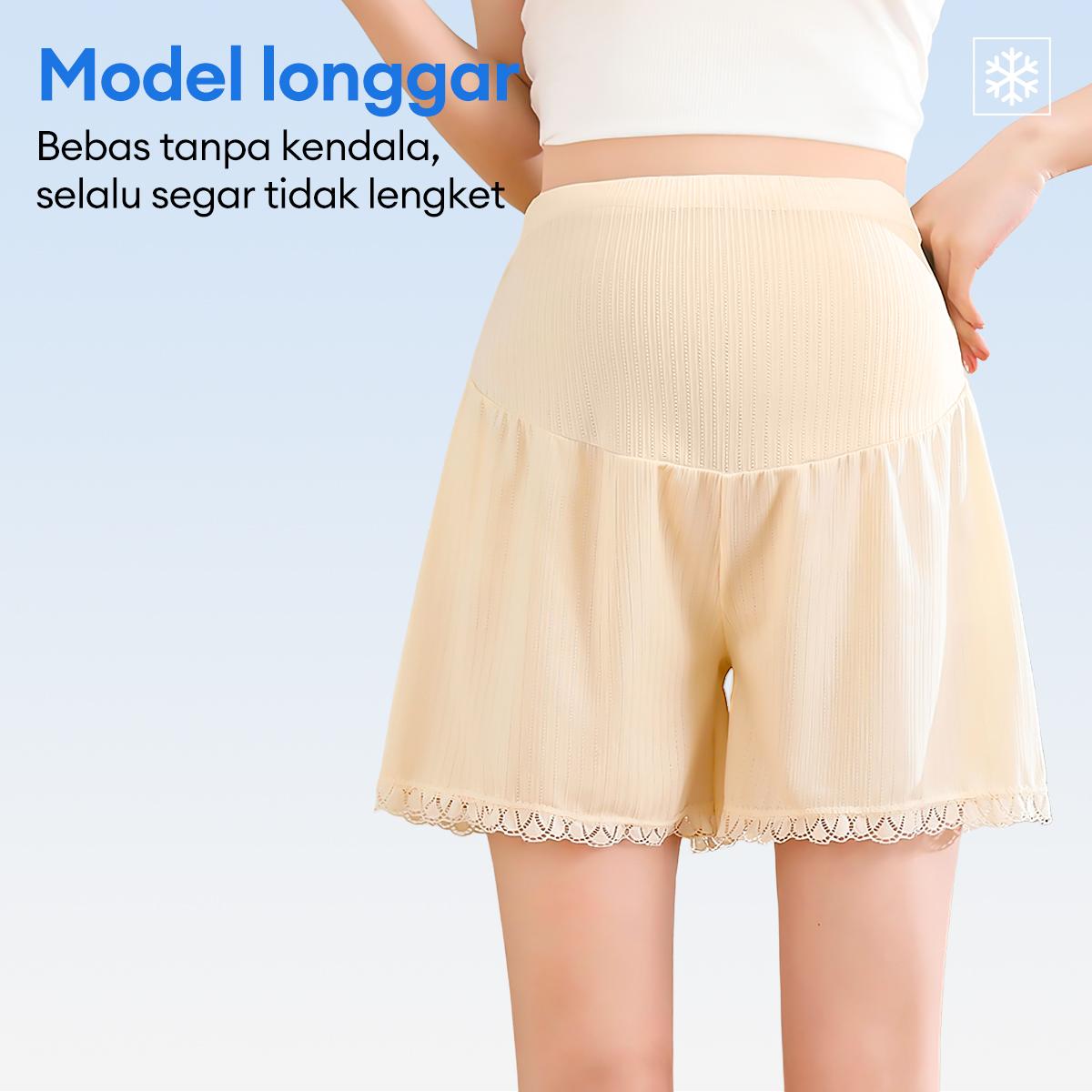 Angel Mommy Celana Keselamatan Bersalin Es Sutra Renda Penyangga Perut Pinggang Tinggi Ukuran Plus Musim Panas Celana Pendek Bernapas Tipis Keren Celana Bersalin 3 Titik 223
