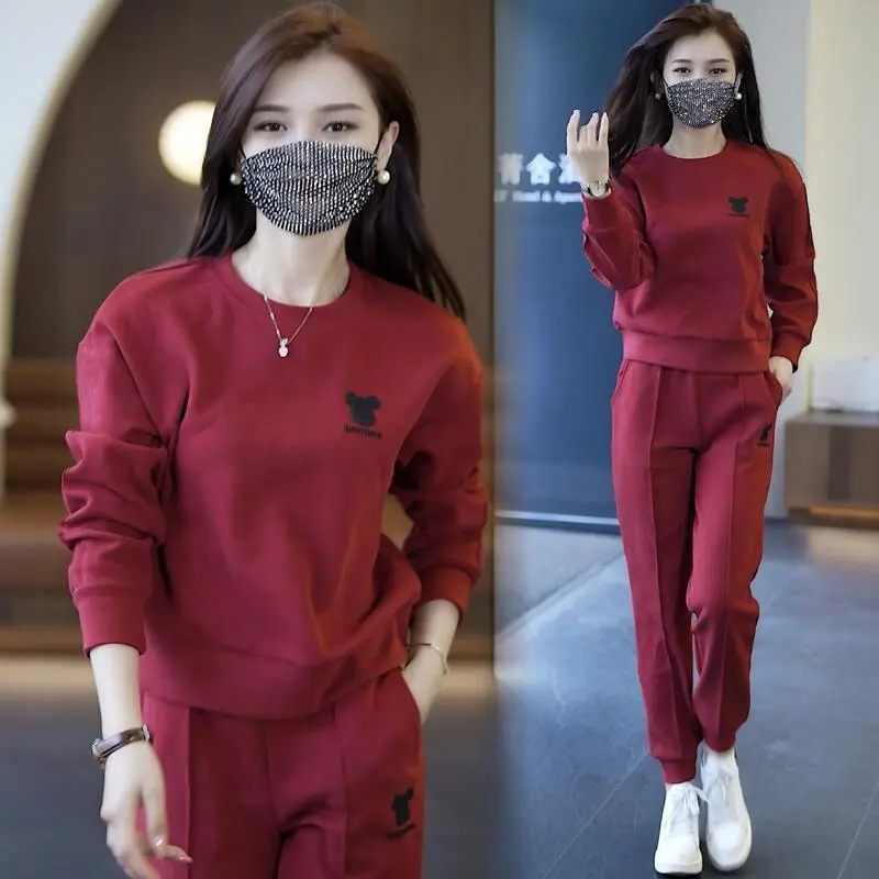 2024 New Women Ladies Casual Sports Suit Wear Large Size Lady Tracksuit Top and Long Pants   Sweatshirt + Trousers  Autumn Winter Two Piece Set