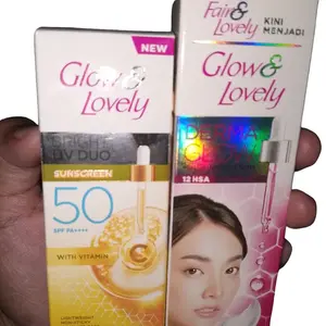 Mini Bundle 2pcs Glow Lovely [ Bright UV DUO Sunscreen Spf 50 PA++++ 15g & Derma Glow Multivitamin Cream 23g ]