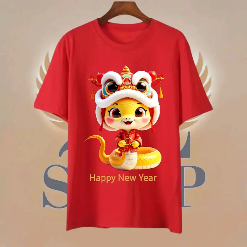 Kaos Imlek Ular 2025 Baju polos merah Baju Imlek sincia 2025 terbaru Kaos Imlek Tren Custom Nyaman Tebal Unisex Pria Wanita 3