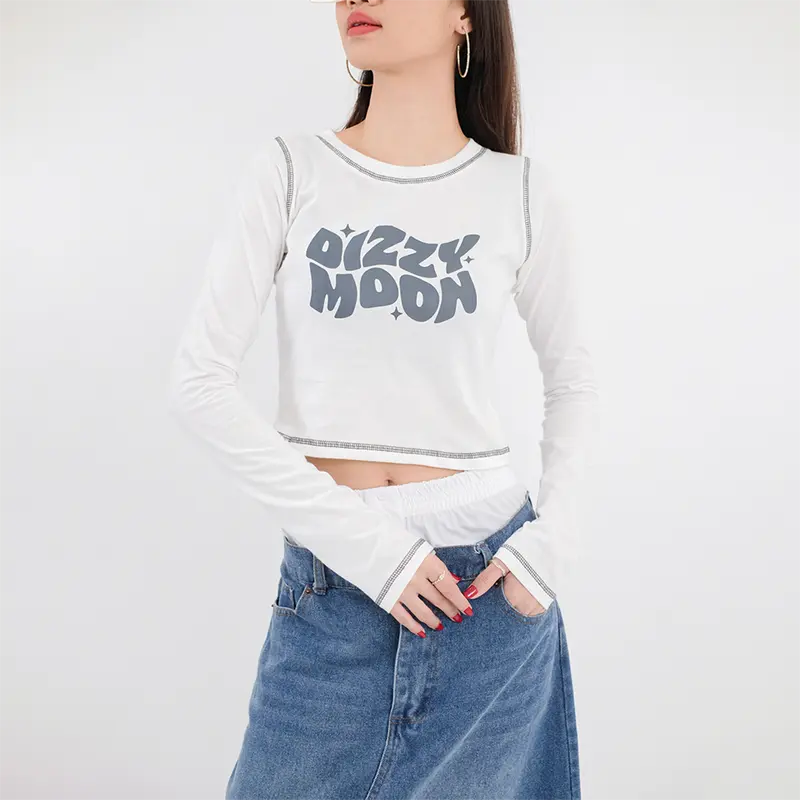 Croptop lengan panjang Dizzy Moon Wanita Polos Atasan Baju 7